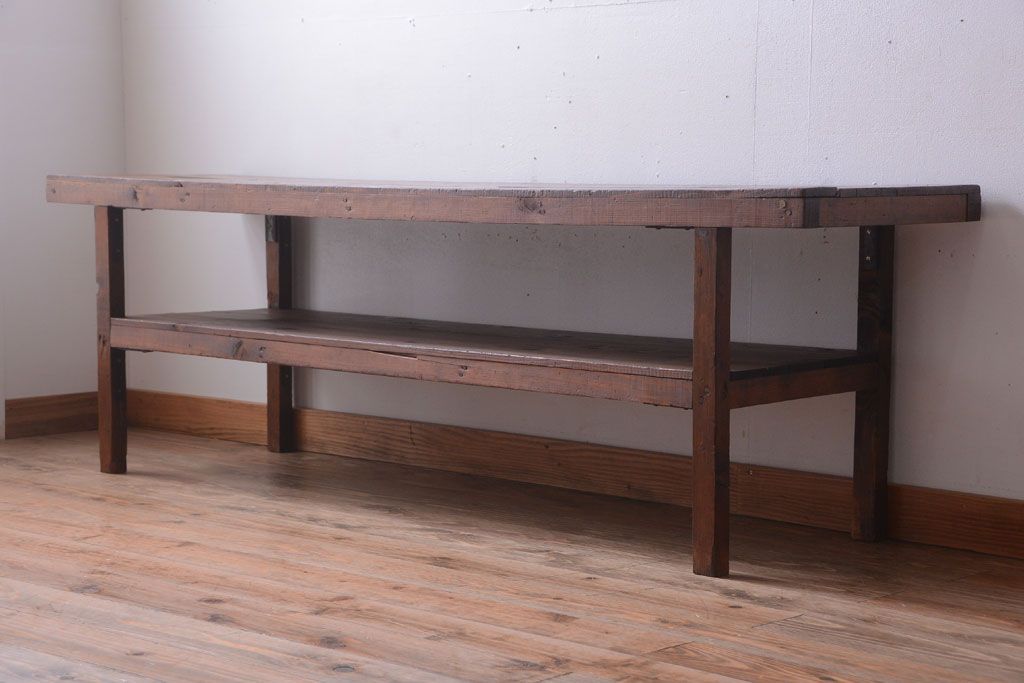 アンティーク家具　和製アンティーク　古い木製のシンプルな陳列棚(飾り棚)(2)