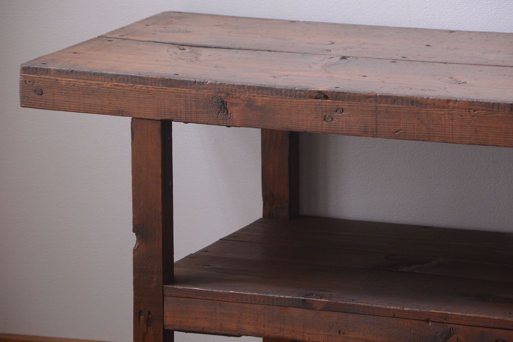 アンティーク家具　和製アンティーク　古い木製のシンプルな陳列棚(飾り棚)(2)