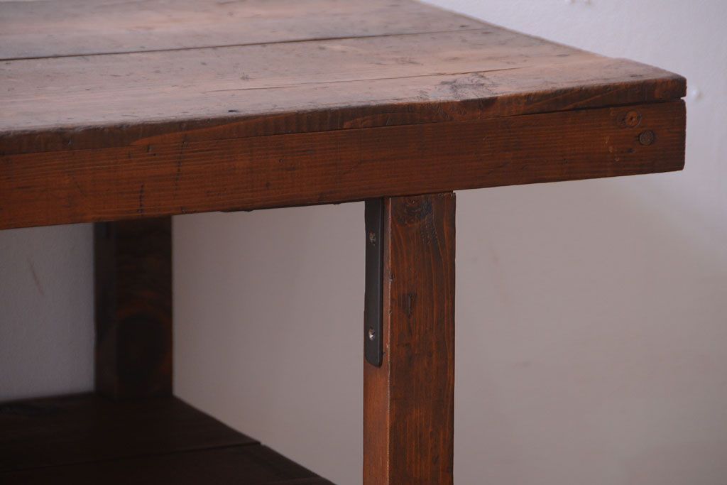 アンティーク家具　和製アンティーク　古い木製のシンプルな陳列棚(飾り棚)(2)