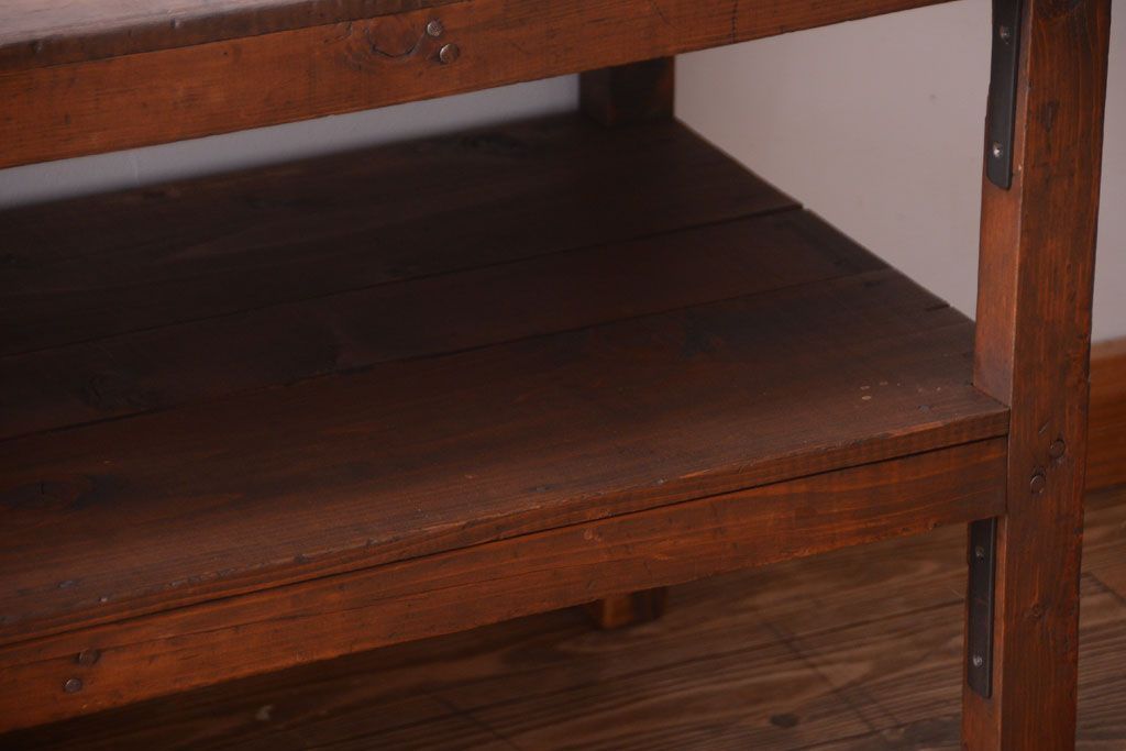 アンティーク家具　和製アンティーク　古い木製のシンプルな陳列棚(飾り棚)(2)