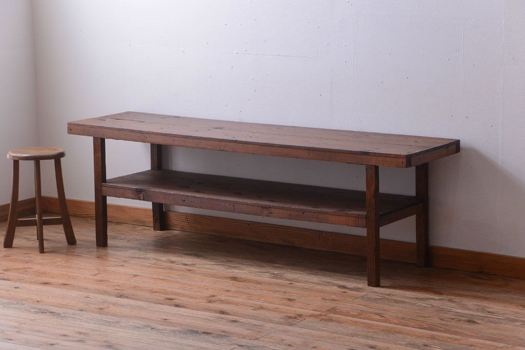 アンティーク家具　和製アンティーク　古い木製のシンプルな陳列棚(飾り棚)(3)