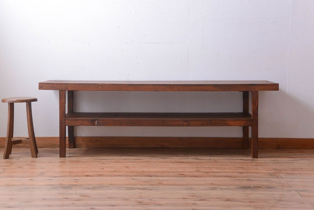 アンティーク家具　和製アンティーク　古い木製のシンプルな陳列棚(飾り棚)(3)