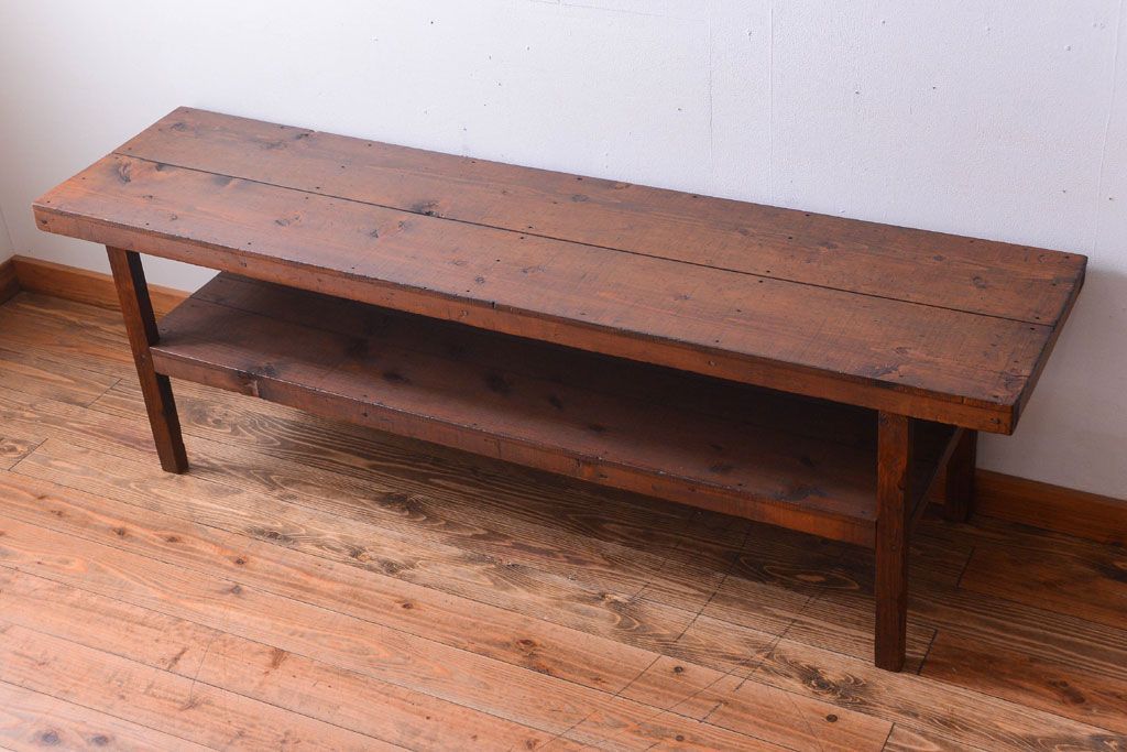 アンティーク家具　和製アンティーク　古い木製のシンプルな陳列棚(飾り棚)(3)