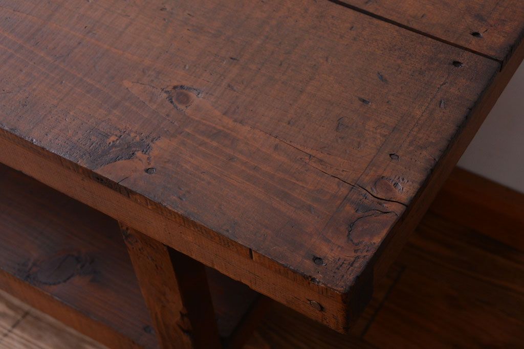 アンティーク家具　和製アンティーク　古い木製のシンプルな陳列棚(飾り棚)(3)