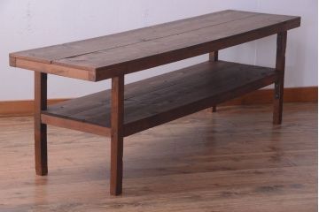 アンティーク家具　和製アンティーク　古い木製のシンプルな陳列棚(飾り棚)(3)