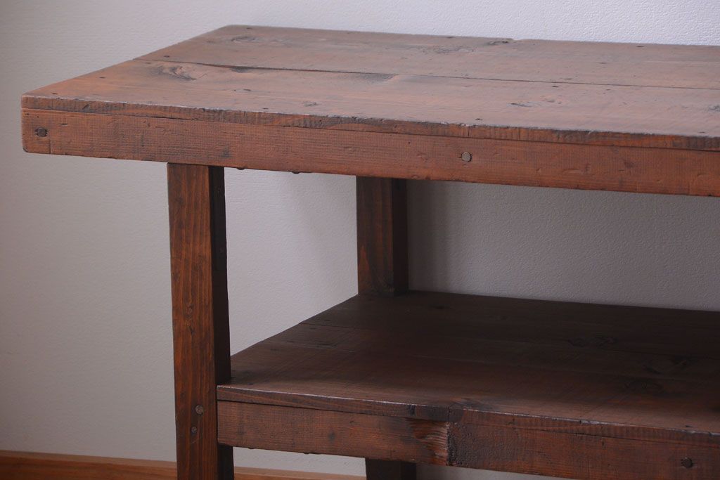 アンティーク家具　和製アンティーク　古い木製のシンプルな陳列棚(飾り棚)(3)