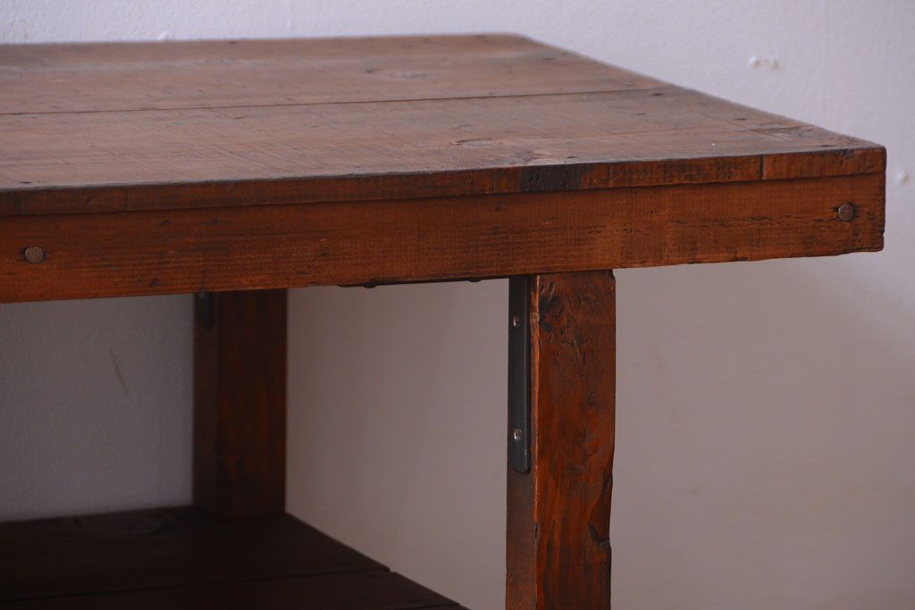 アンティーク家具　和製アンティーク　古い木製のシンプルな陳列棚(飾り棚)(3)