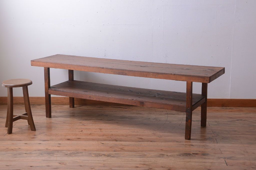 アンティーク家具　和製アンティーク　古い木製のシンプルな陳列棚(飾り棚)(3)