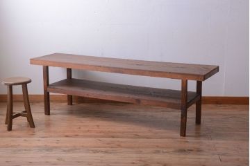 アンティーク家具　和製アンティーク　古い木製のシンプルな陳列棚(飾り棚)(3)