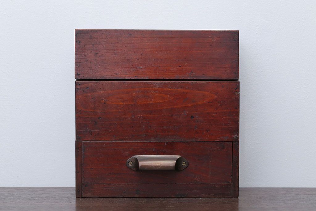 アンティーク雑貨　古民具・骨董　引き出し付き!煙草箱型小物入れ