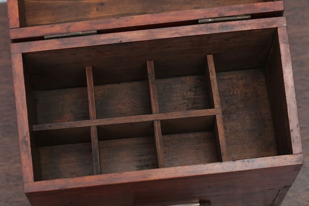 アンティーク雑貨　古民具・骨董　引き出し付き!煙草箱型小物入れ