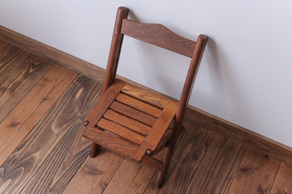 アンティーク家具　和製アンティーク　ナラ材の古いフォールディングチェア(折りたたみ椅子)