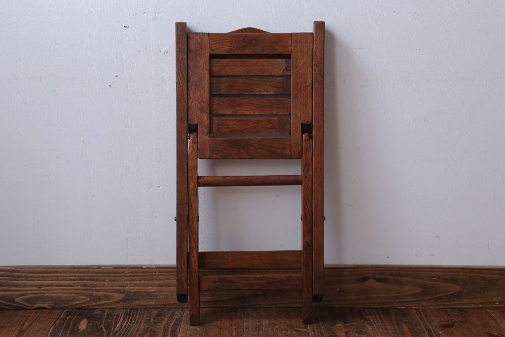 アンティーク家具　和製アンティーク　ナラ材の古いフォールディングチェア(折りたたみ椅子)