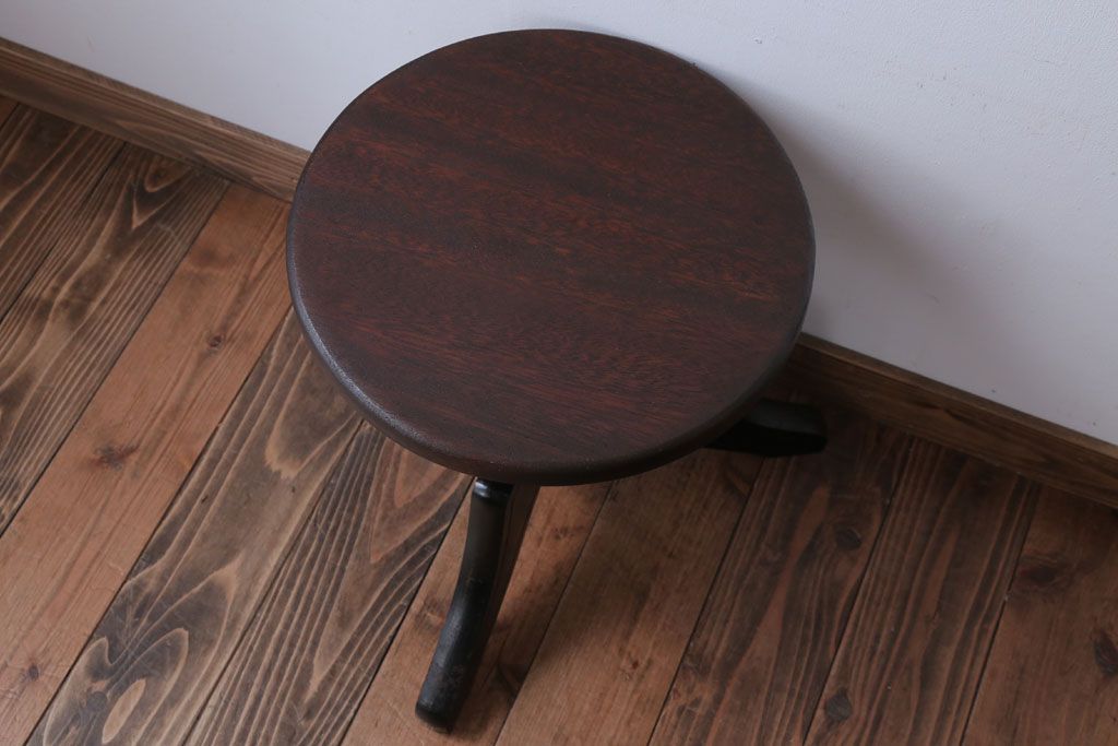 アンティーク家具　アンティーク　古い木製のおしゃれな回転スツール(2)