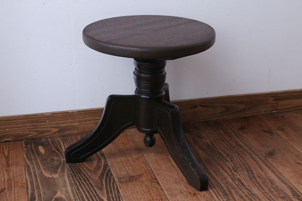 アンティーク家具　アンティーク　古い木製のおしゃれな回転スツール(2)