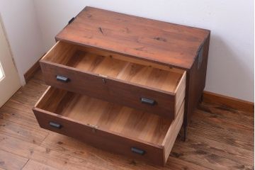 アンティーク家具　和製アンティーク　鉄脚付き!古い衣装箪笥ローボード(3)