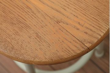 アンティーク雑貨　ビンテージ　アイスグリーンペイント鉄脚のかわいい丸スツール(椅子、チェア)(1)