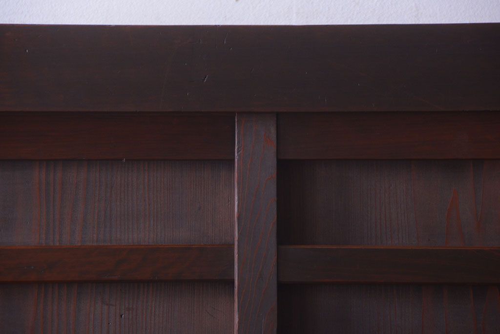 アンティーク家具　古民具・骨董　一本物　14杯引き出し付き!横桟引き戸の収納棚(水屋箪笥)