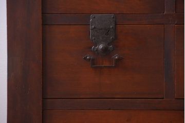 アンティーク家具　古民具・骨董　一本物　14杯引き出し付き!横桟引き戸の収納棚(水屋箪笥)