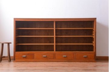 レトロ家具　昭和レトロ　引き出し付き!古い木のアンティーク横型飾り棚(本棚)