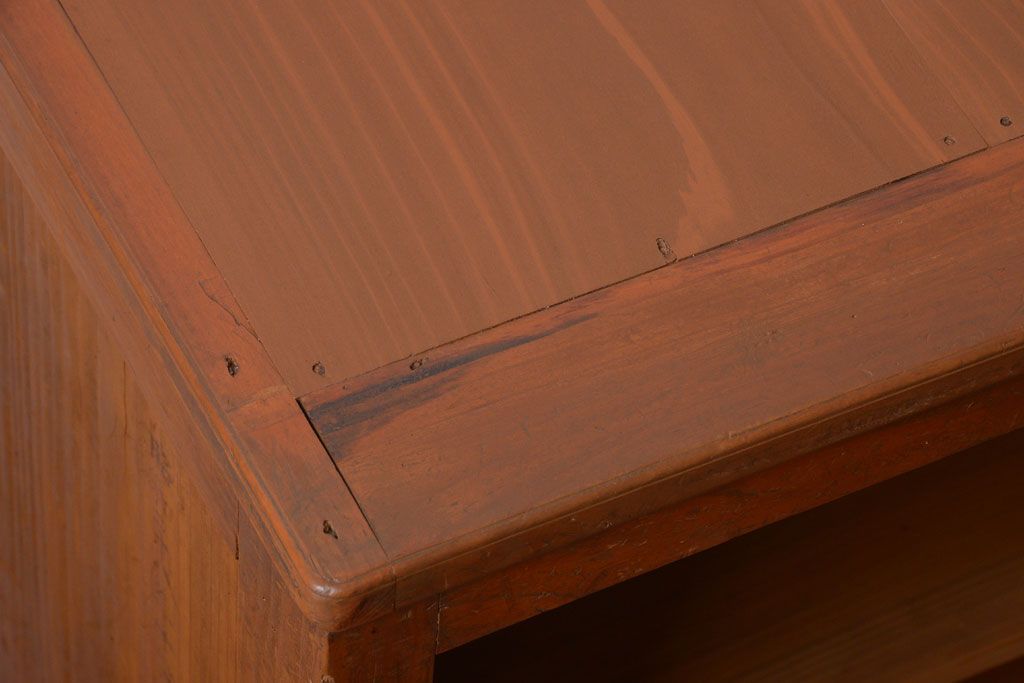 レトロ家具　昭和レトロ　引き出し付き!古い木のアンティーク横型飾り棚(本棚)