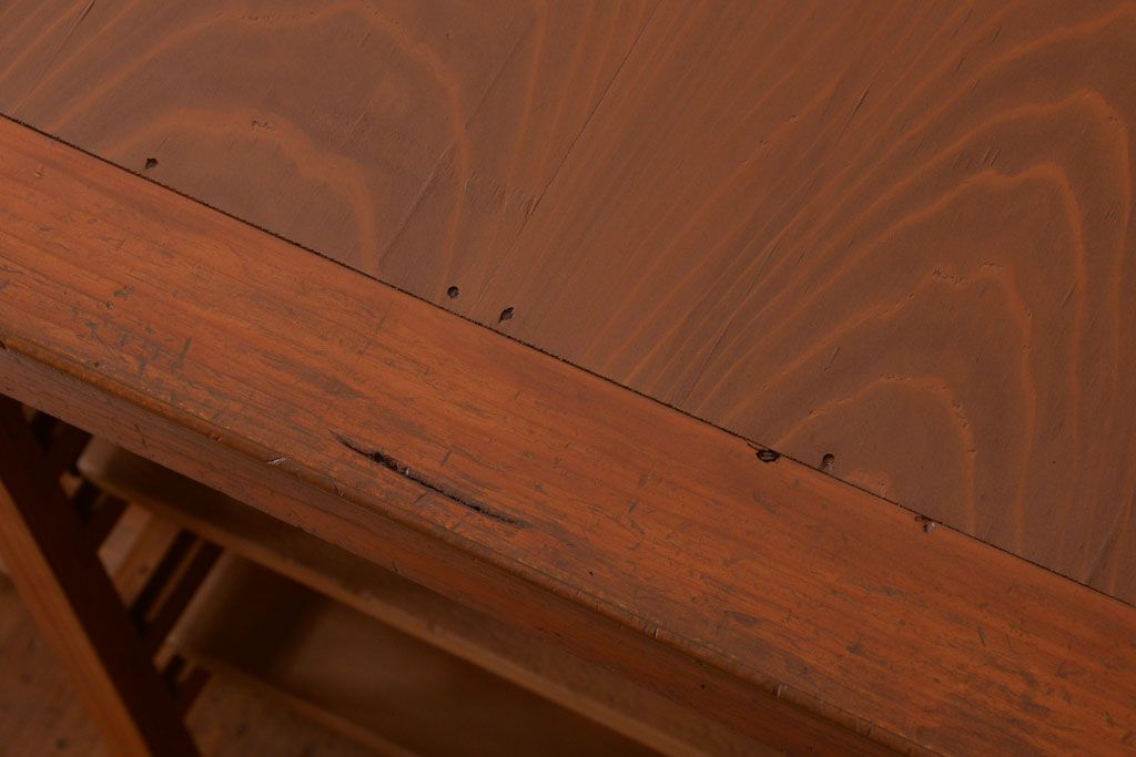 レトロ家具　昭和レトロ　引き出し付き!古い木のアンティーク横型飾り棚(本棚)