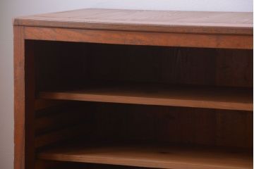 レトロ家具　昭和レトロ　引き出し付き!古い木のアンティーク横型飾り棚(本棚)