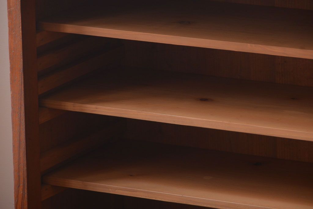 レトロ家具　昭和レトロ　引き出し付き!古い木のアンティーク横型飾り棚(本棚)