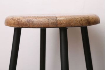 ヴィンテージ家具　ビンテージ　ブラックペイント鉄脚の丸スツール2脚セット