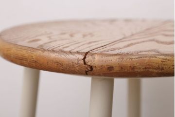 ヴィンテージ家具　ビンテージ　アイボリーペイント鉄脚の丸スツール2脚セット(3)