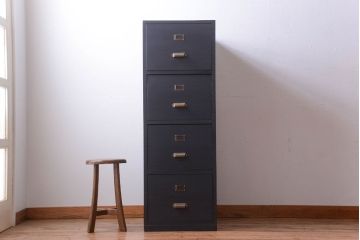アンティーク家具　アンティーク　ネイビーペイントがシックな縦型4杯引き出し(書類ケース)