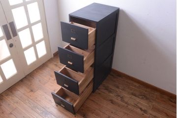 アンティーク家具　アンティーク　ネイビーペイントがシックな縦型4杯引き出し(書類ケース)