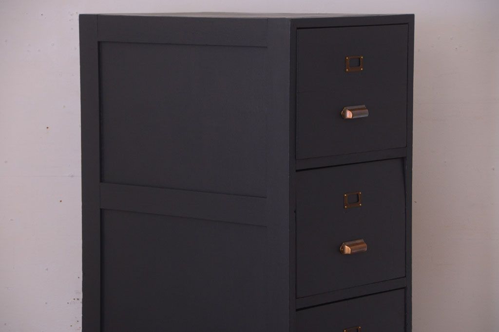 アンティーク家具　アンティーク　ネイビーペイントがシックな縦型4杯引き出し(書類ケース)