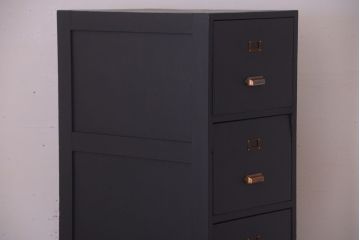 アンティーク家具　アンティーク　ネイビーペイントがシックな縦型4杯引き出し(書類ケース)