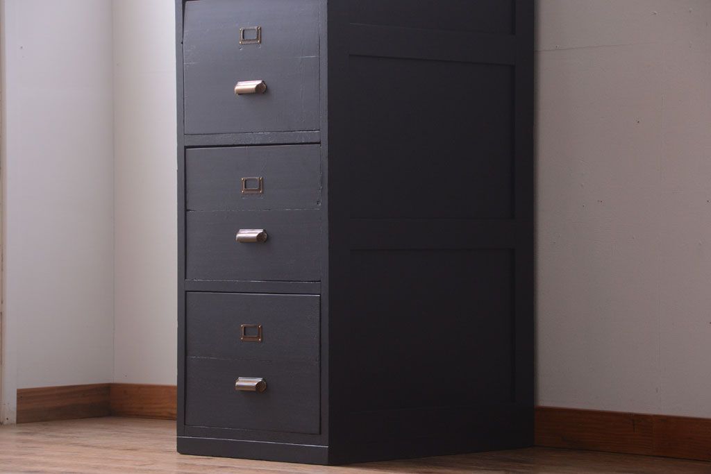 アンティーク家具　アンティーク　ネイビーペイントがシックな縦型4杯引き出し(書類ケース)