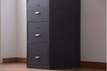 アンティーク家具　アンティーク　ネイビーペイントがシックな縦型4杯引き出し(書類ケース)