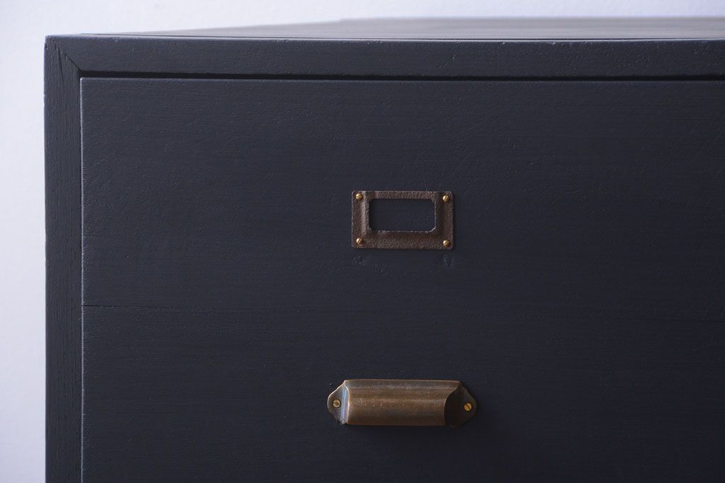 アンティーク家具　アンティーク　ネイビーペイントがシックな縦型4杯引き出し(書類ケース)