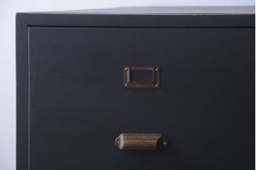 アンティーク家具　アンティーク　ネイビーペイントがシックな縦型4杯引き出し(書類ケース)