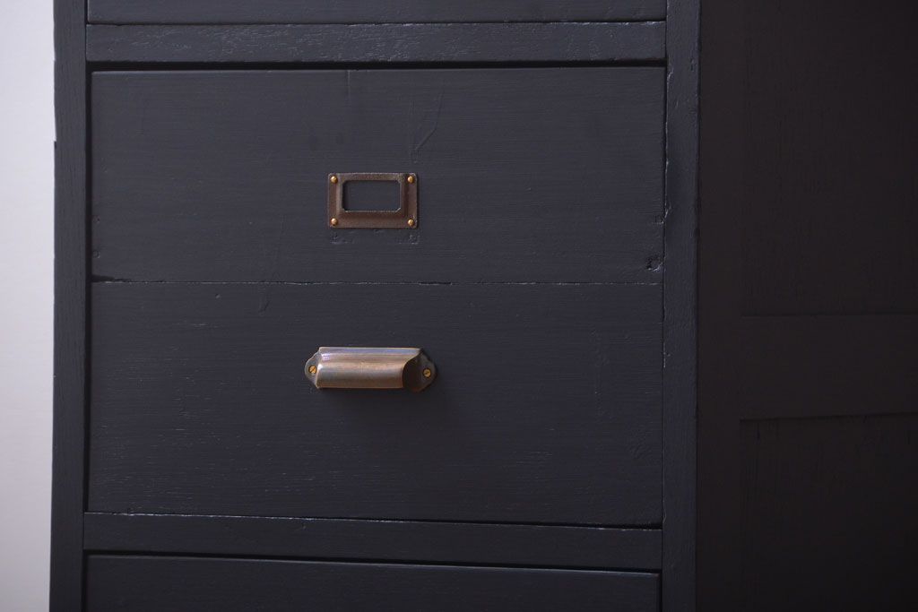 アンティーク家具　アンティーク　ネイビーペイントがシックな縦型4杯引き出し(書類ケース)