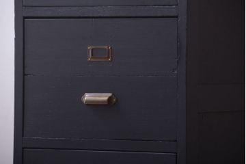 アンティーク家具　アンティーク　ネイビーペイントがシックな縦型4杯引き出し(書類ケース)