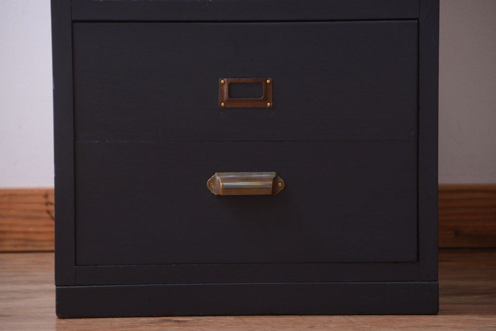 アンティーク家具　アンティーク　ネイビーペイントがシックな縦型4杯引き出し(書類ケース)