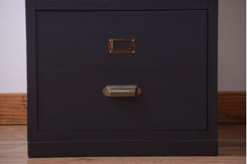 アンティーク家具　アンティーク　ネイビーペイントがシックな縦型4杯引き出し(書類ケース)