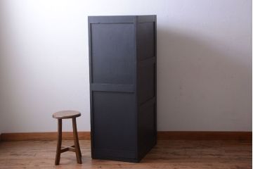 アンティーク家具　アンティーク　ネイビーペイントがシックな縦型4杯引き出し(書類ケース)