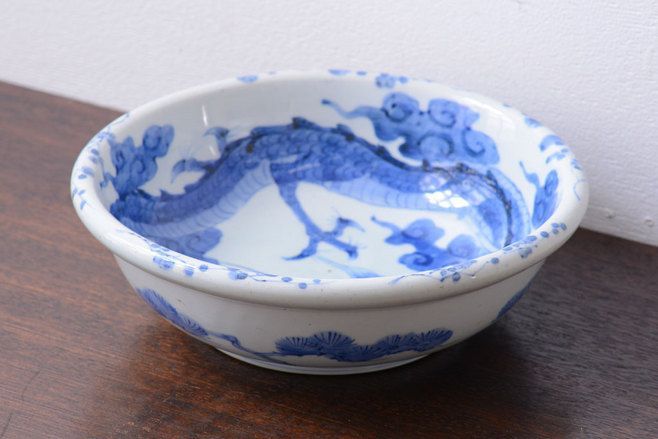 アンティーク雑貨　古民具・骨董 明治期 龍の図 染付深鉢(お皿)