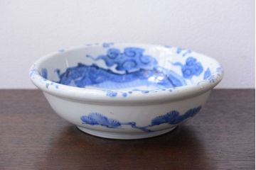 アンティーク雑貨　古民具・骨董 明治期 龍の図 染付深鉢(お皿)