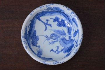アンティーク雑貨　古民具・骨董 明治期 龍の図 染付深鉢(お皿)
