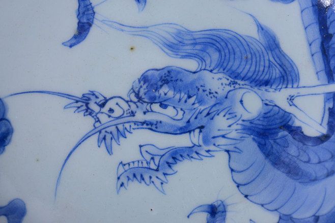 アンティーク雑貨　古民具・骨董 明治期 龍の図 染付深鉢(お皿)