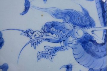 アンティーク雑貨　古民具・骨董 明治期 龍の図 染付深鉢(お皿)
