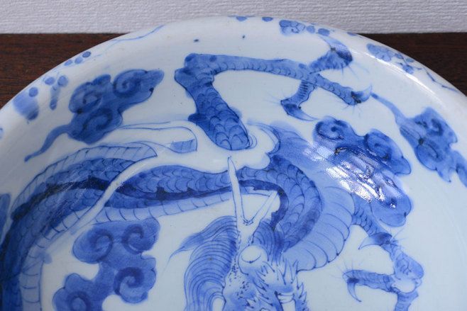 アンティーク雑貨　古民具・骨董 明治期 龍の図 染付深鉢(お皿)