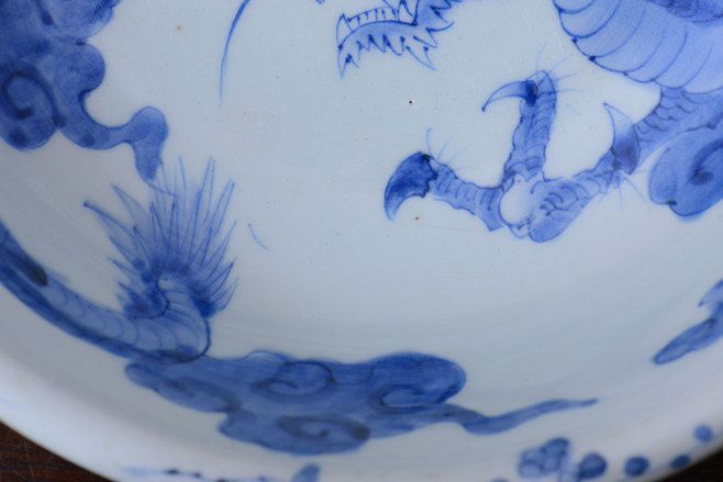 アンティーク雑貨　古民具・骨董 明治期 龍の図 染付深鉢(お皿)